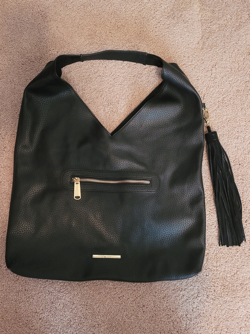 Steve Madden Classic Black Shoulder Hobo with Tassel Accent Vegan Leather